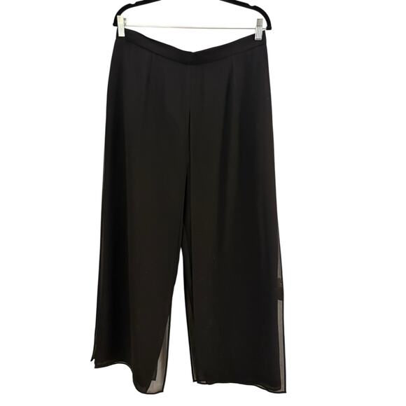 Joseph Ribkoff Classic Chiffon Overlay Black Flowy Pants Festive Holiday Party - Picture 1 of 11